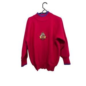 Vintage Bogner Women's Pink Mock Neck Embroidered Knit Sweatshirt Size Large